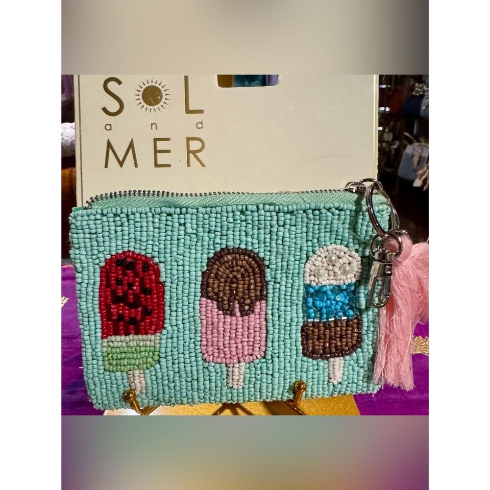 NWT Sol and Mer Beaded Popsicle Key and Card Holder Keychain